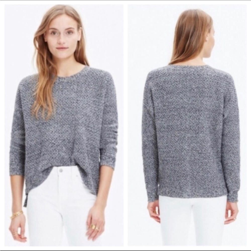 Madewell Sweater Womens Small S Landmark Crewneck Black Grey Marled Side Zippers